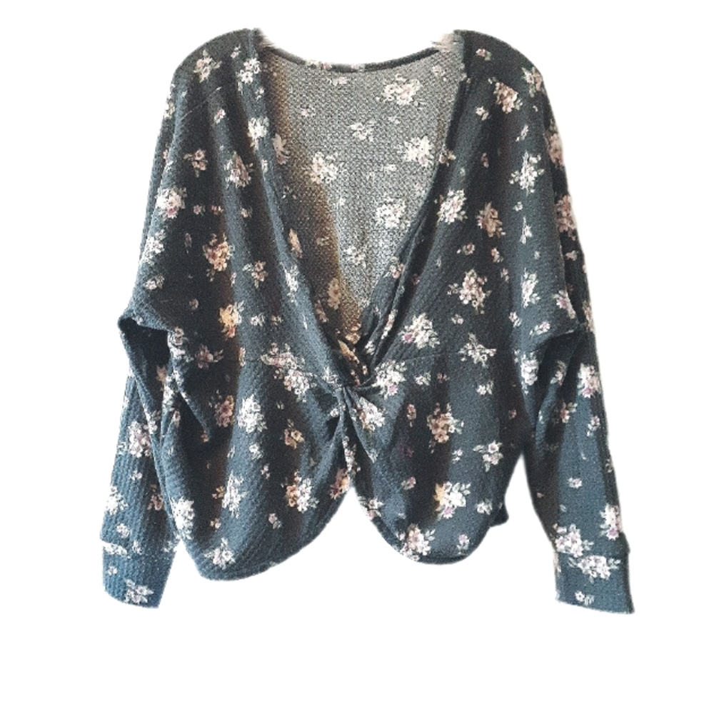 Floral Waffle Reversible   Lightweight Pullover